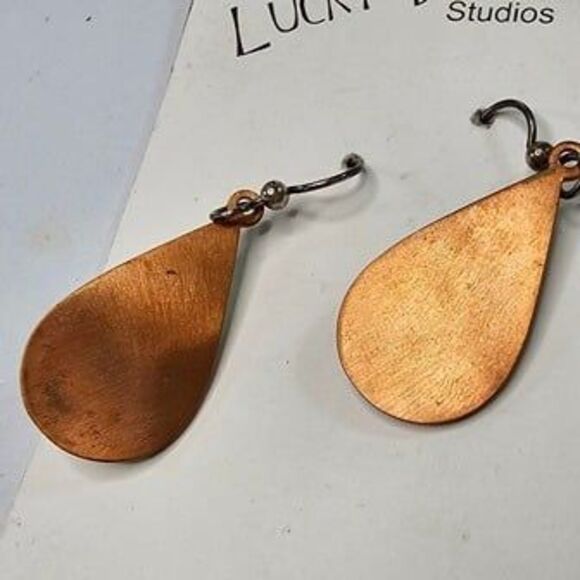Lucky Dog Studios Copper Enamel Swirl Teardrop Earrings Handmade Charlotte, NC - Picture 3 of 4